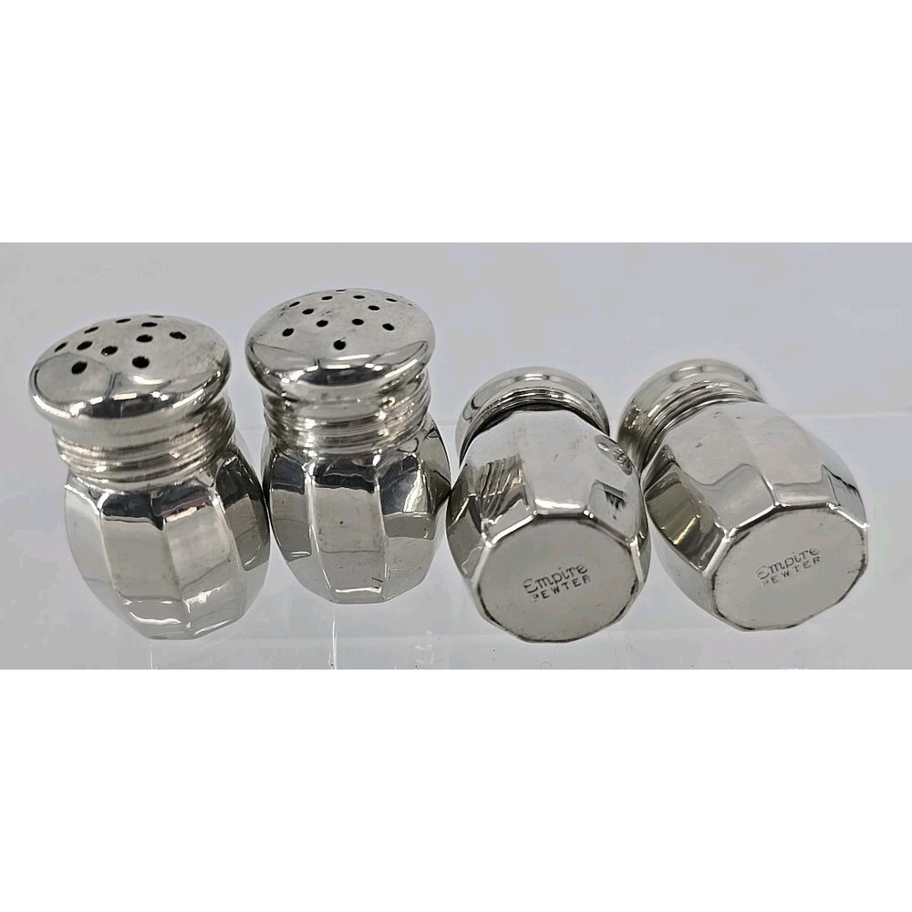 4 Lot Set of Vtg Empire Pewter Salt & Pepper Mini Salt / Pepper Shakers